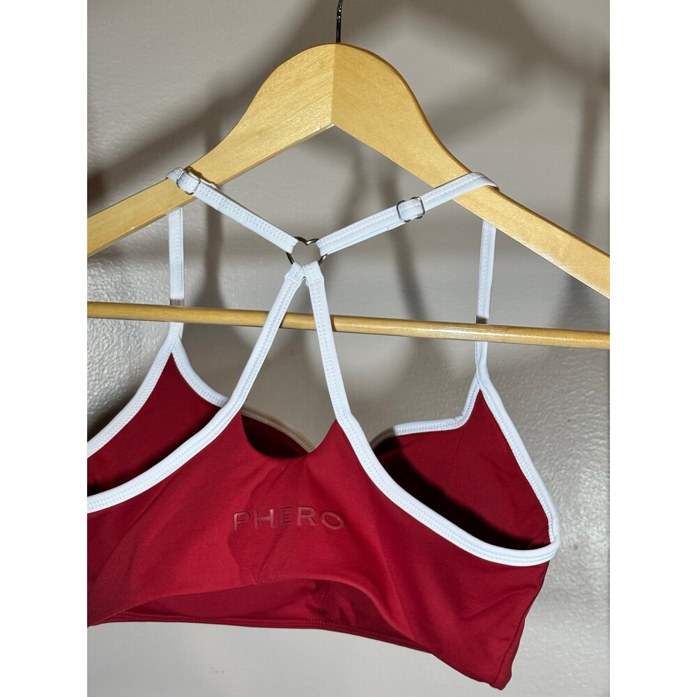 Women’s Crossback Sports Bra True Red White Trim Workout Gym PHERO Movement M - Picture 2 of 5